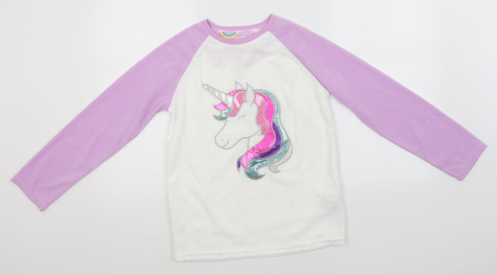Primark Girls White Round Neck  Polyester Pullover Jumper Size 10-11 Years   - Unicorn