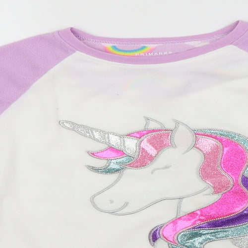 Primark Girls White Round Neck  Polyester Pullover Jumper Size 10-11 Years   - Unicorn