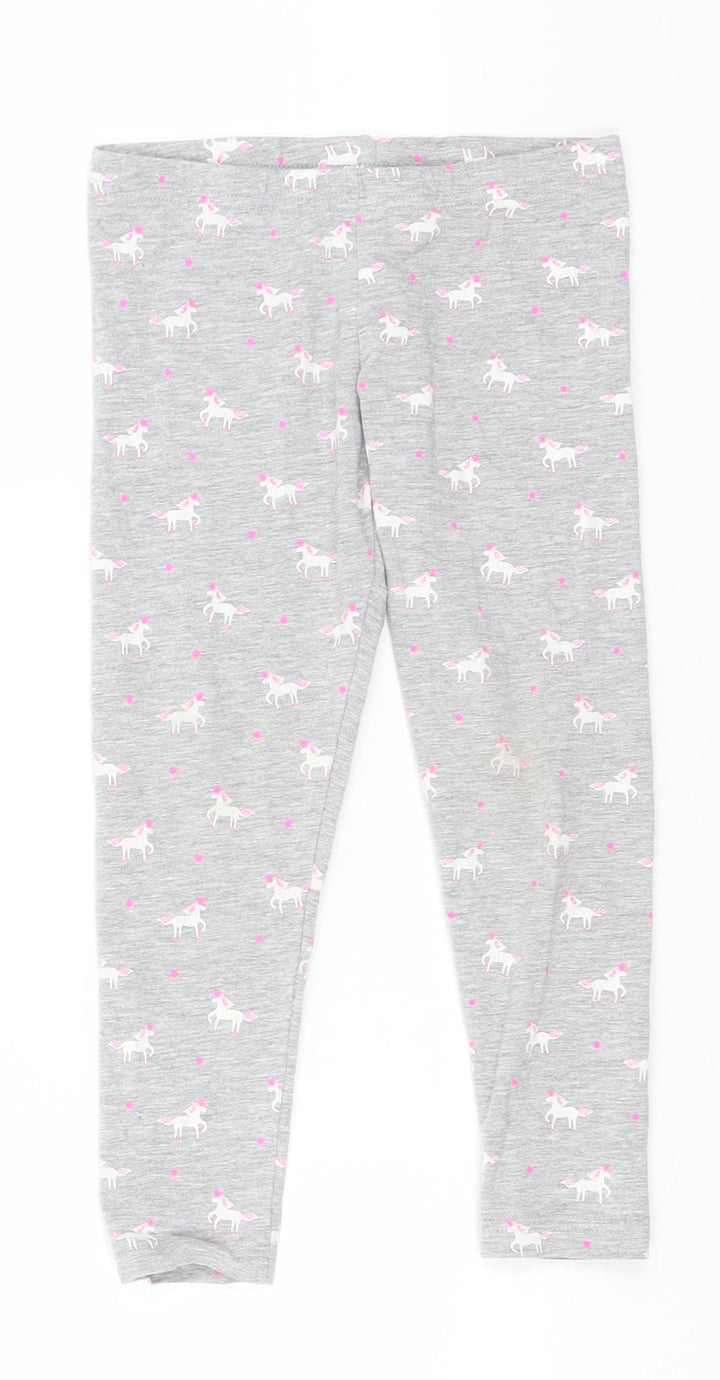 Primark Girls Grey Animal Print Cotton Pyjama Pants Size 4-5 Years - Unicorn