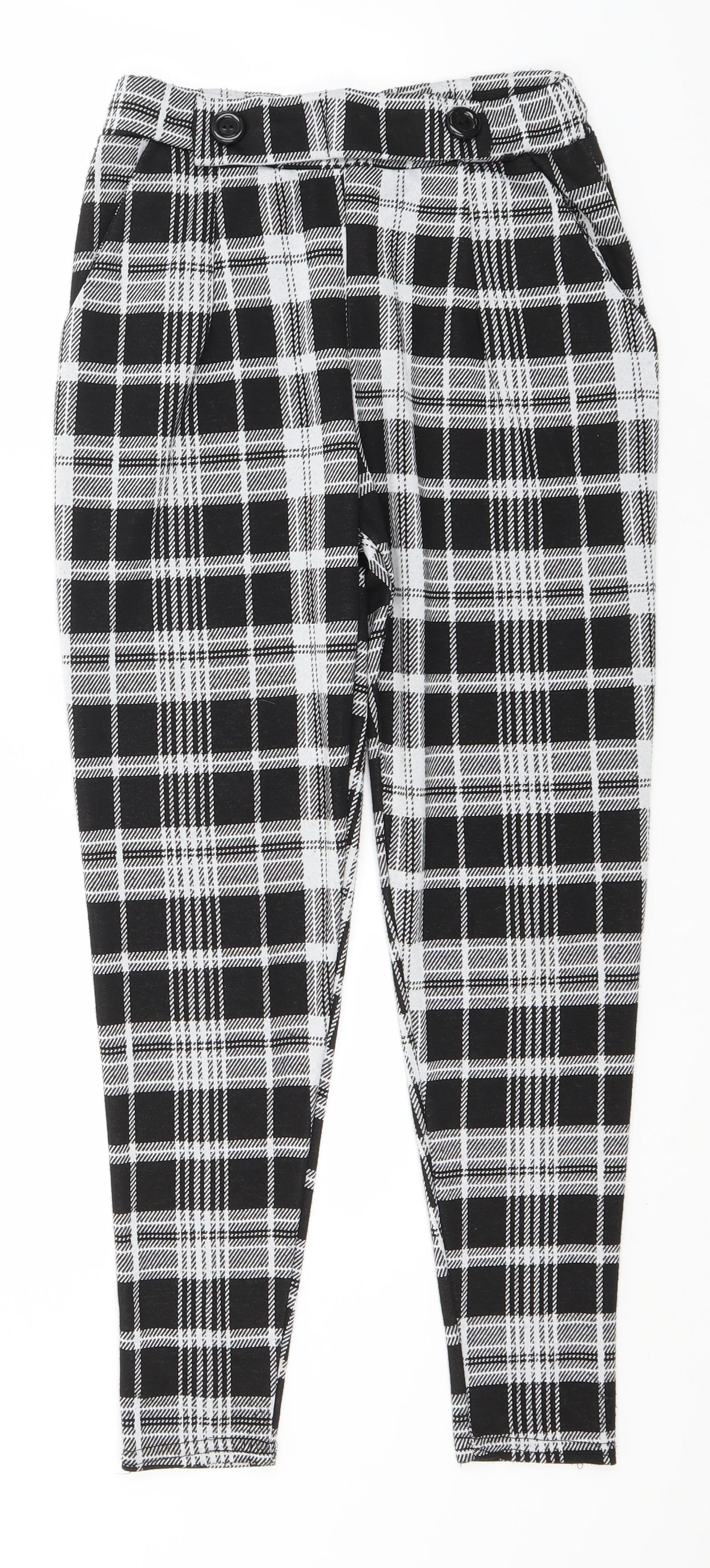 Quiz Womens Black Check Polyester Trousers  Size 8 L26 in Regular