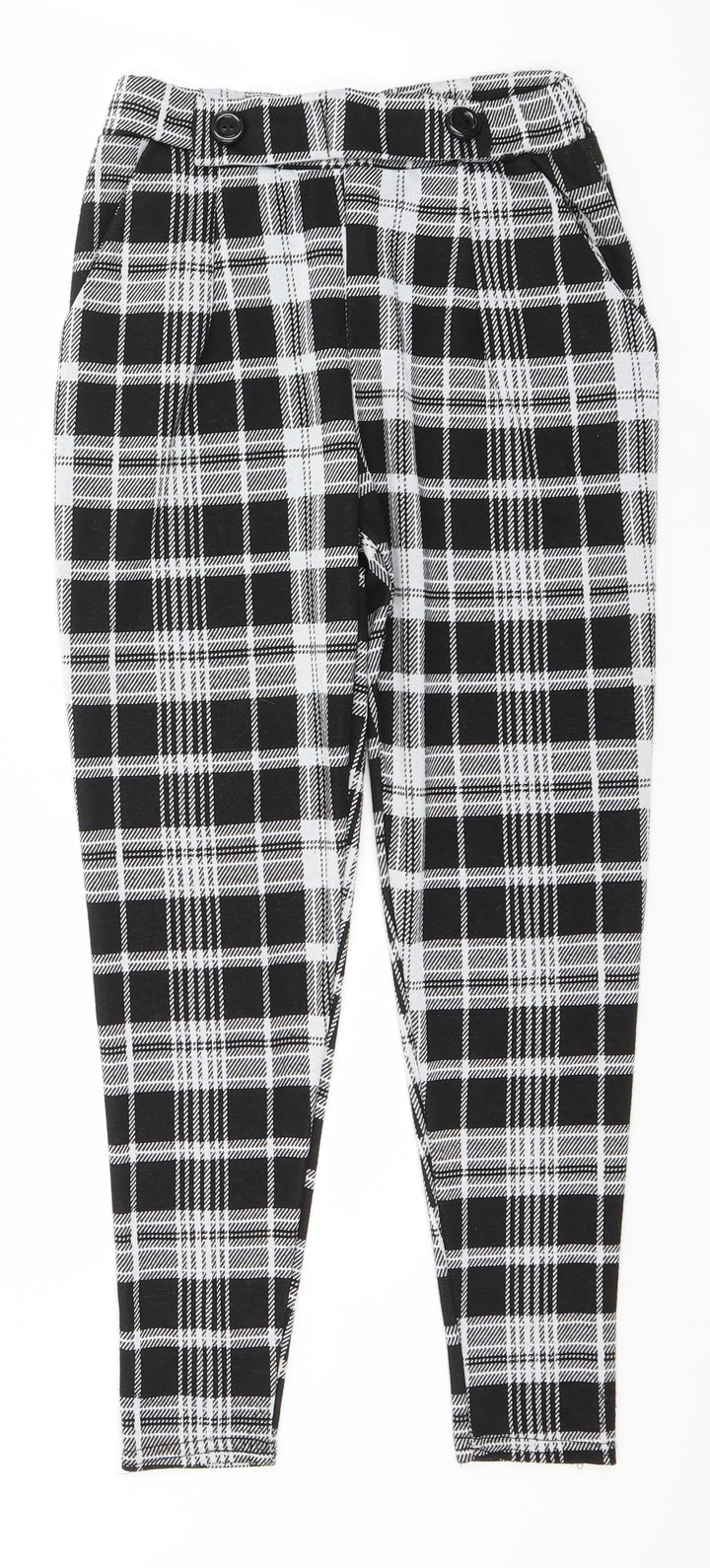 Quiz Womens Black Check Polyester Trousers Size 8 L26 in Regular