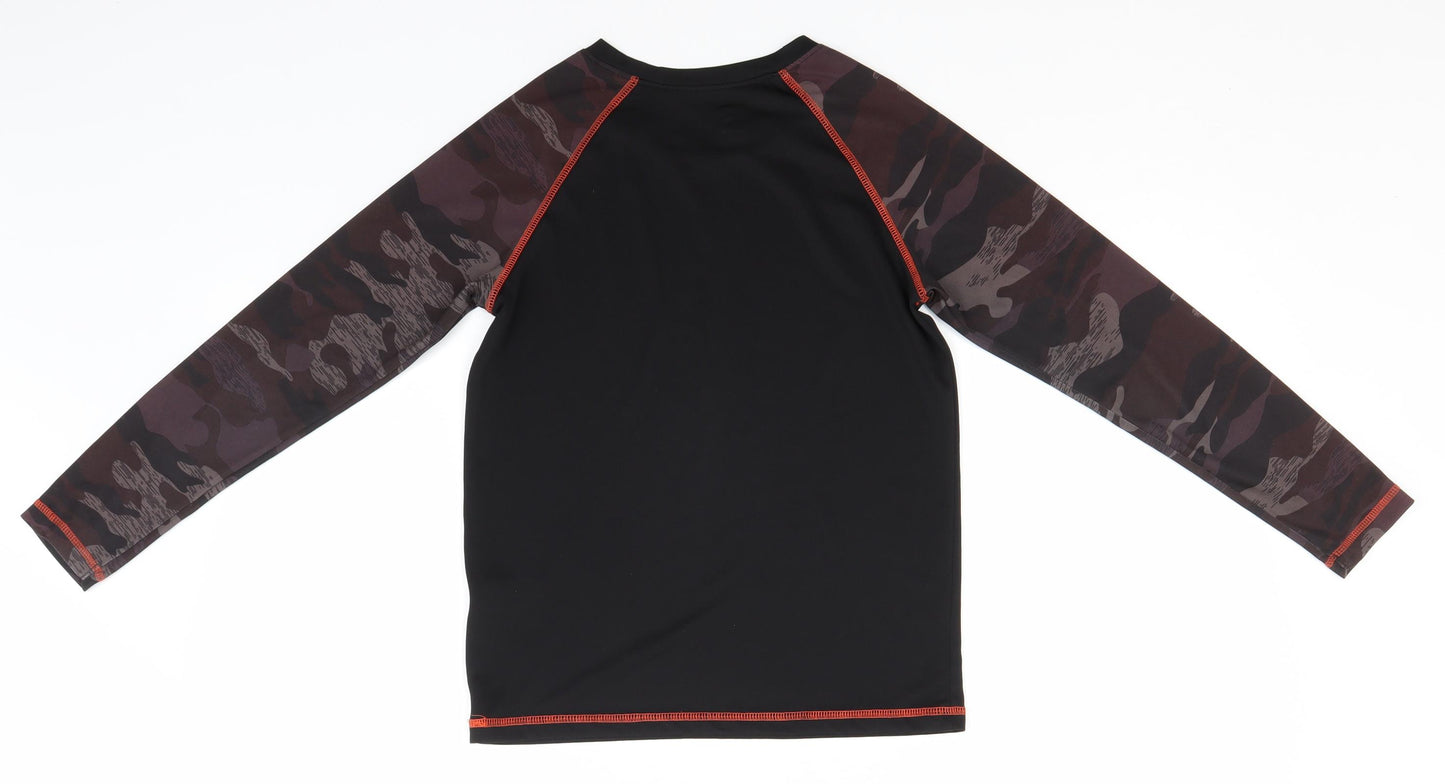 Matalan Boys Black Camouflage Polyester Basic T-Shirt Size 11 Years Round Neck