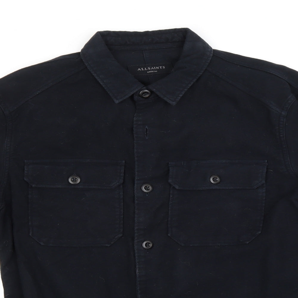 AllSaints Womens Blue  Cotton Basic Button-Up Size M Collared
