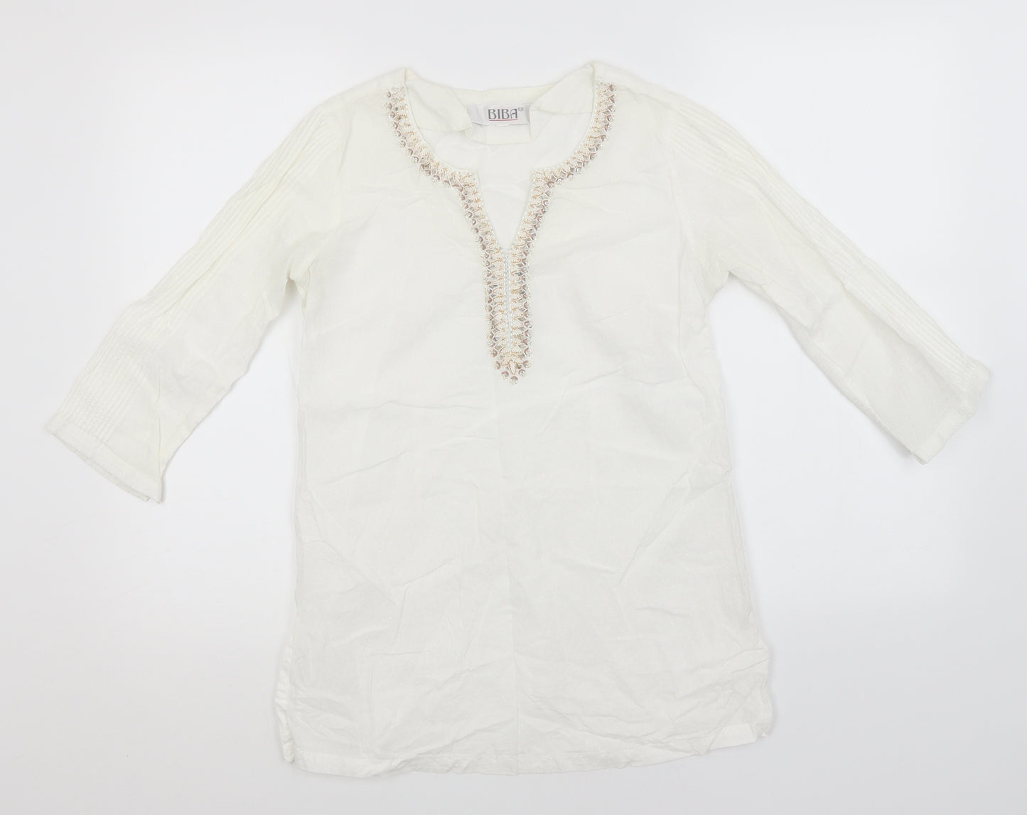 BiBA Womens White   Basic Blouse Size 6 Round Neck
