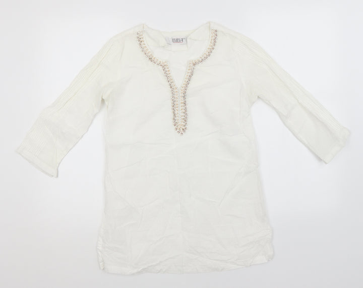 BiBA Womens White   Basic Blouse Size 6 Round Neck