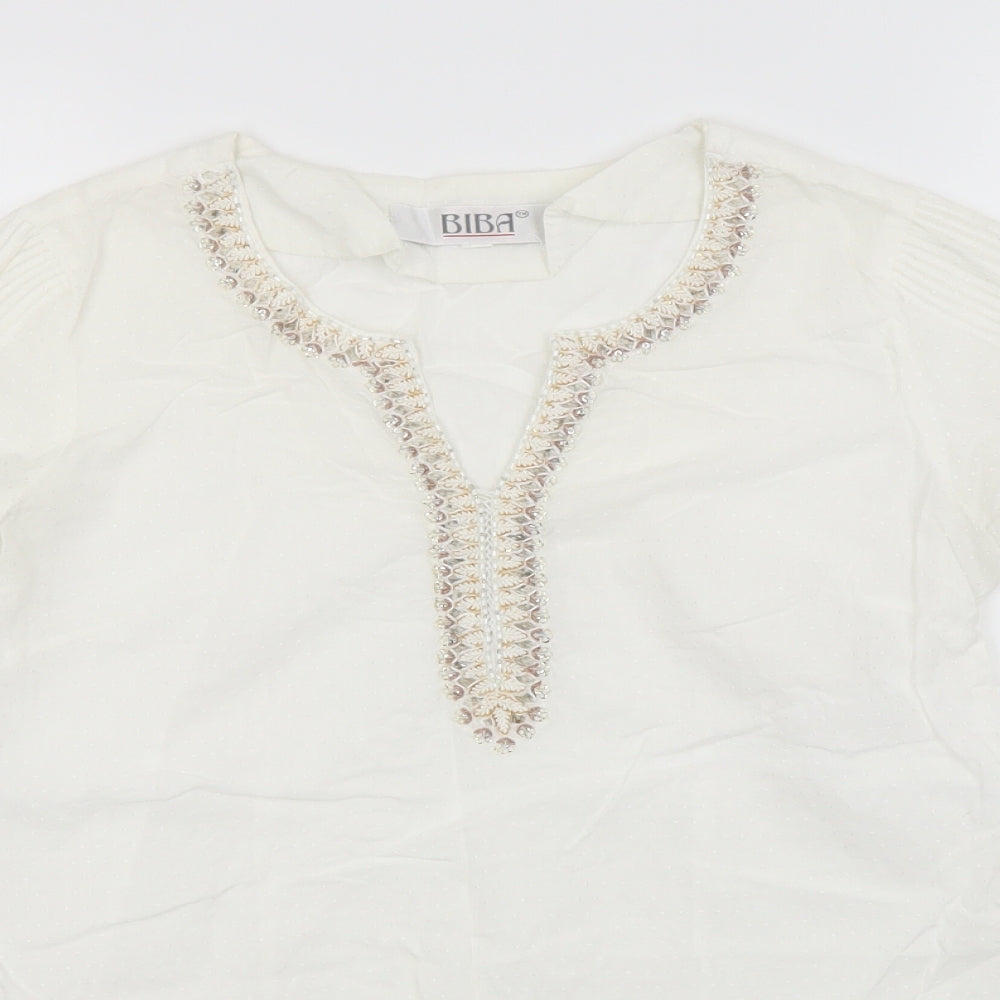 BiBA Womens White   Basic Blouse Size 6 Round Neck