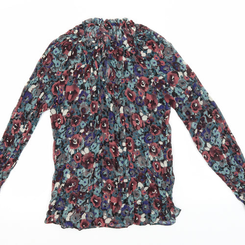 Warehouse Womens Grey Floral Polyester Basic Blouse Size 8 Round Neck