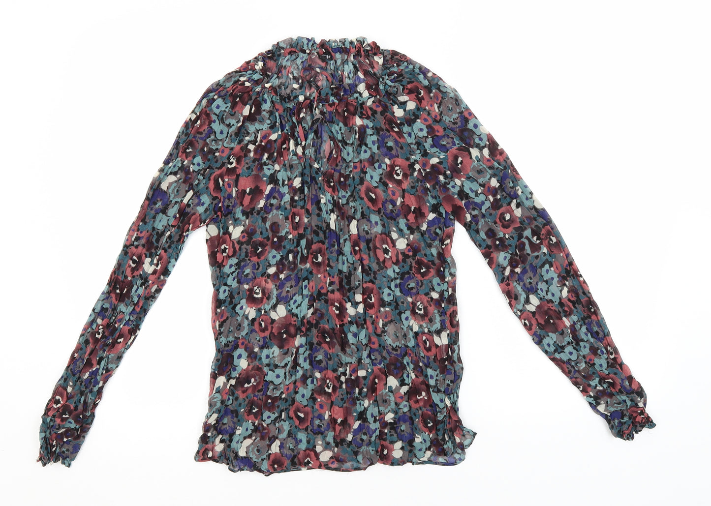Warehouse Womens Grey Floral Polyester Basic Blouse Size 8 Round Neck