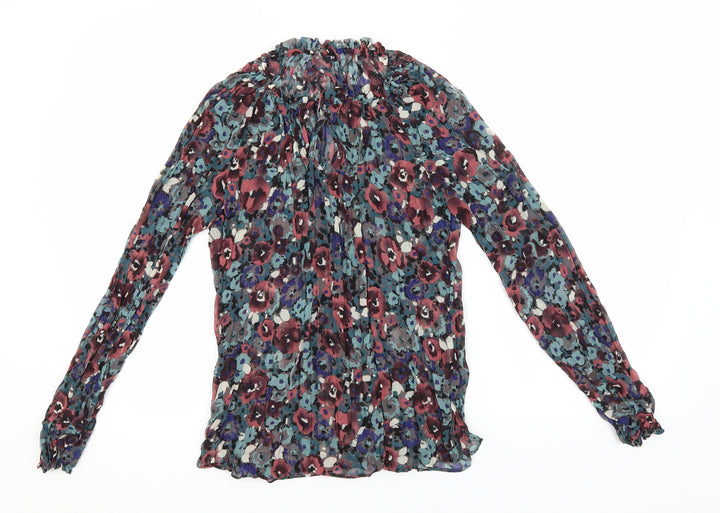 Warehouse Womens Grey Floral Polyester Basic Blouse Size 8 Round Neck