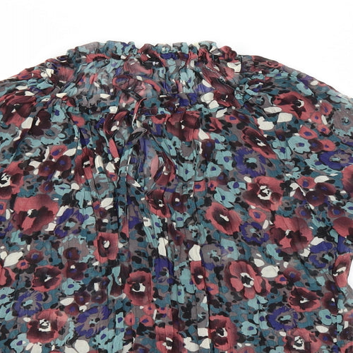 Warehouse Womens Grey Floral Polyester Basic Blouse Size 8 Round Neck