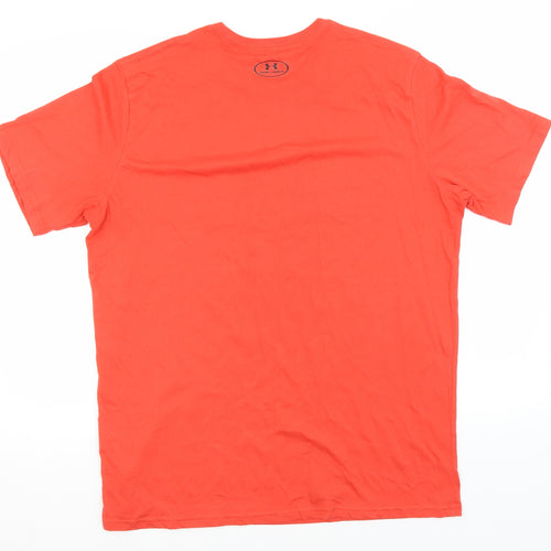 Under armour Mens Orange  Cotton  T-Shirt Size L Round Neck