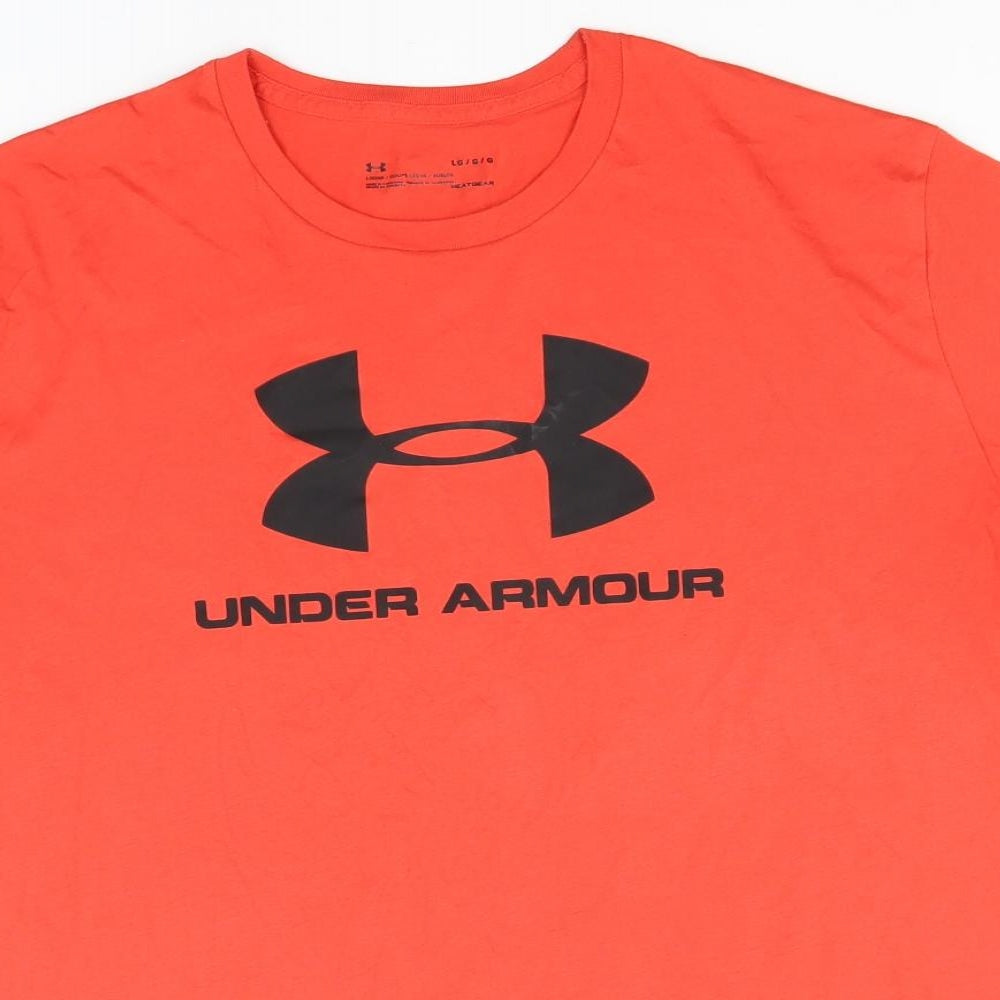 Under armour Mens Orange  Cotton  T-Shirt Size L Round Neck