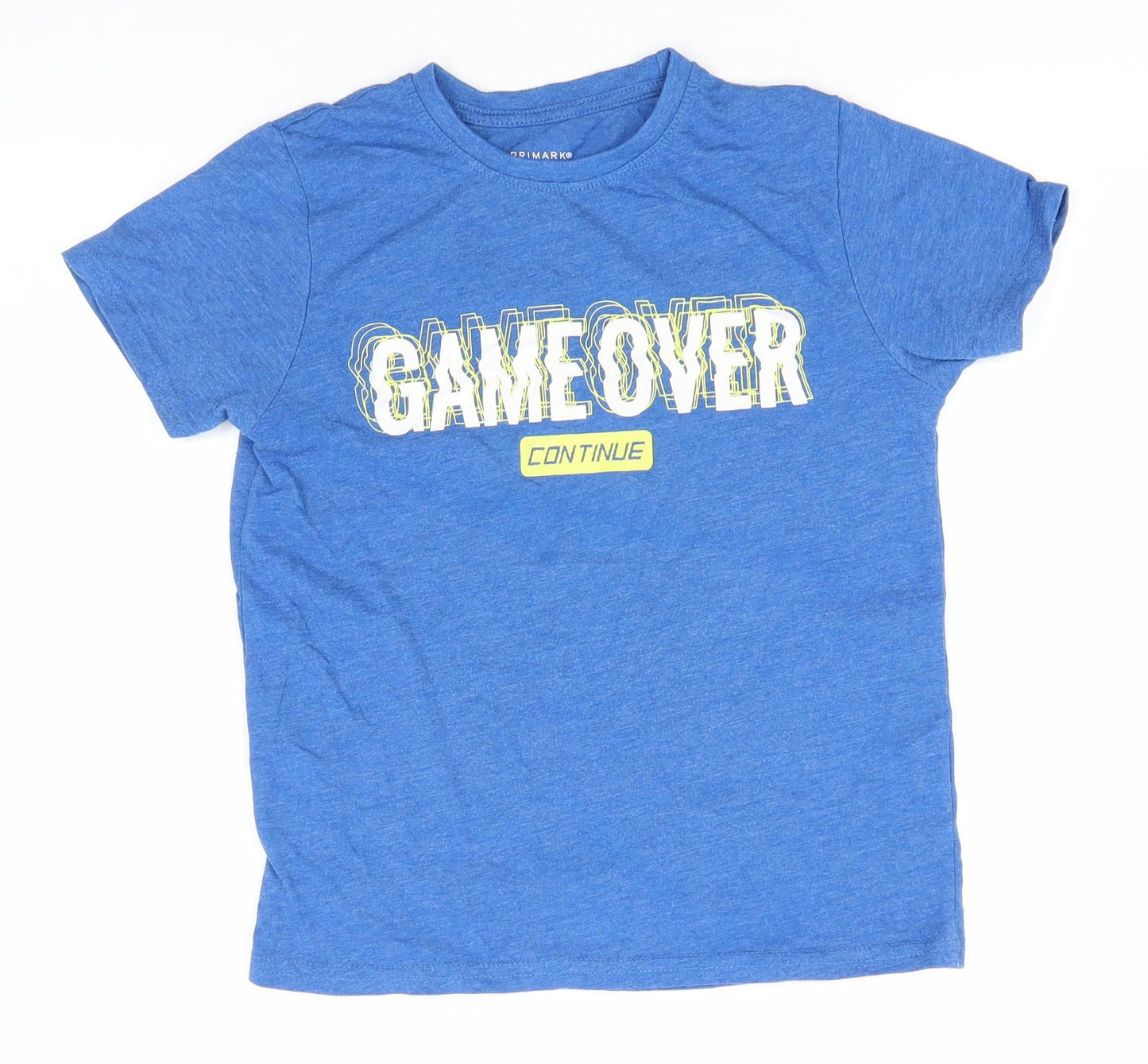 Primark Boys Blue  Cotton Basic T-Shirt Size 7-8 Years Round Neck  - Game Over
