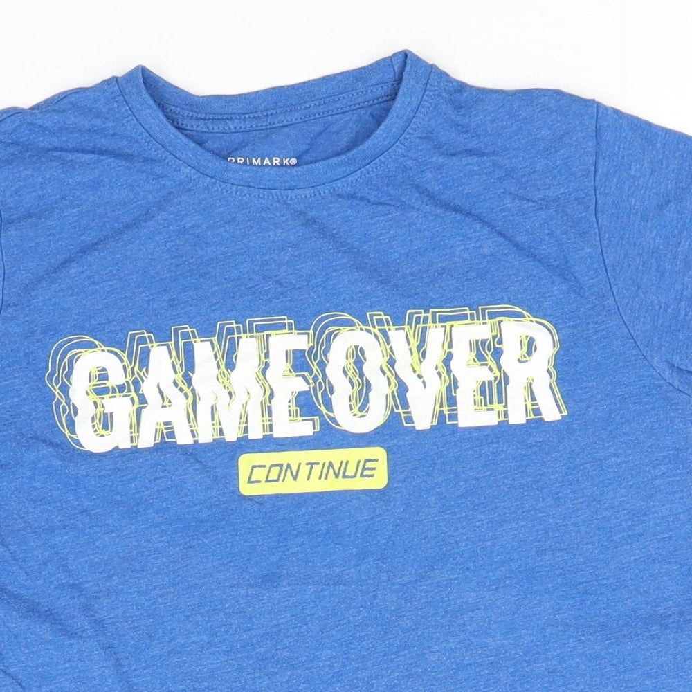 Primark Boys Blue  Cotton Basic T-Shirt Size 7-8 Years Round Neck  - Game Over