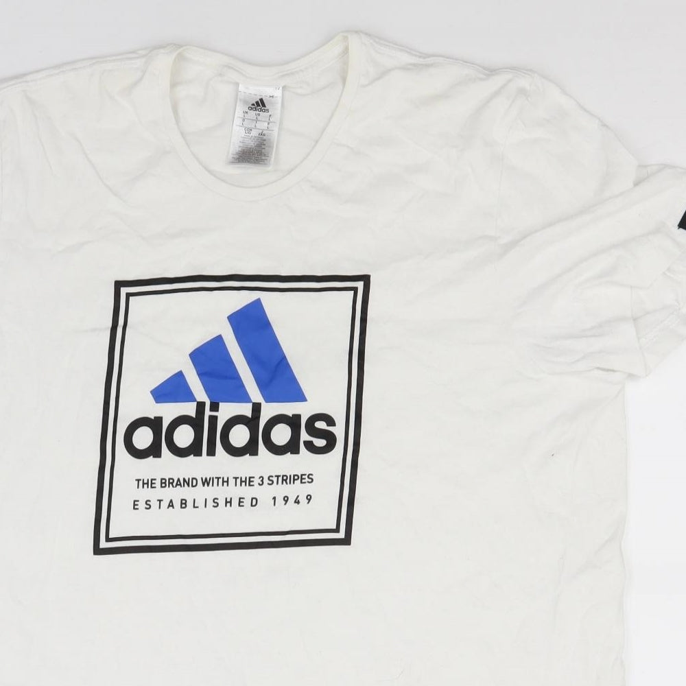 adidas Mens White  Cotton  T-Shirt Size L Roll Neck