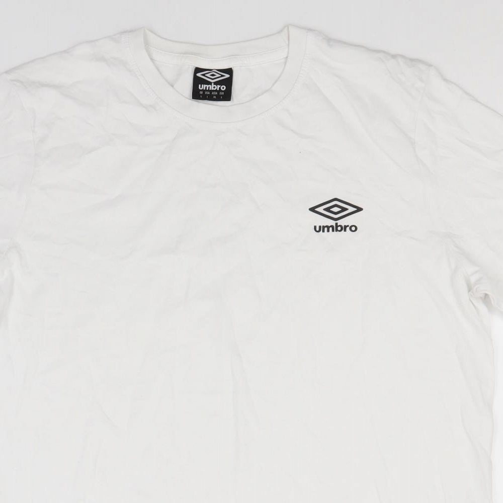 Umbro Mens White  Cotton  T-Shirt Size L Round Neck