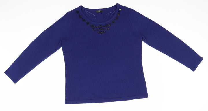 BM Womens Purple Round Neck  Acrylic Pullover Jumper Size M