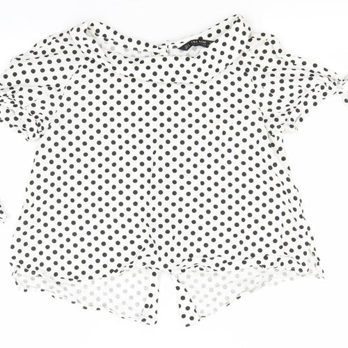 Zara Womens White Polka Dot Cotton Basic Button-Up Size S Round Neck