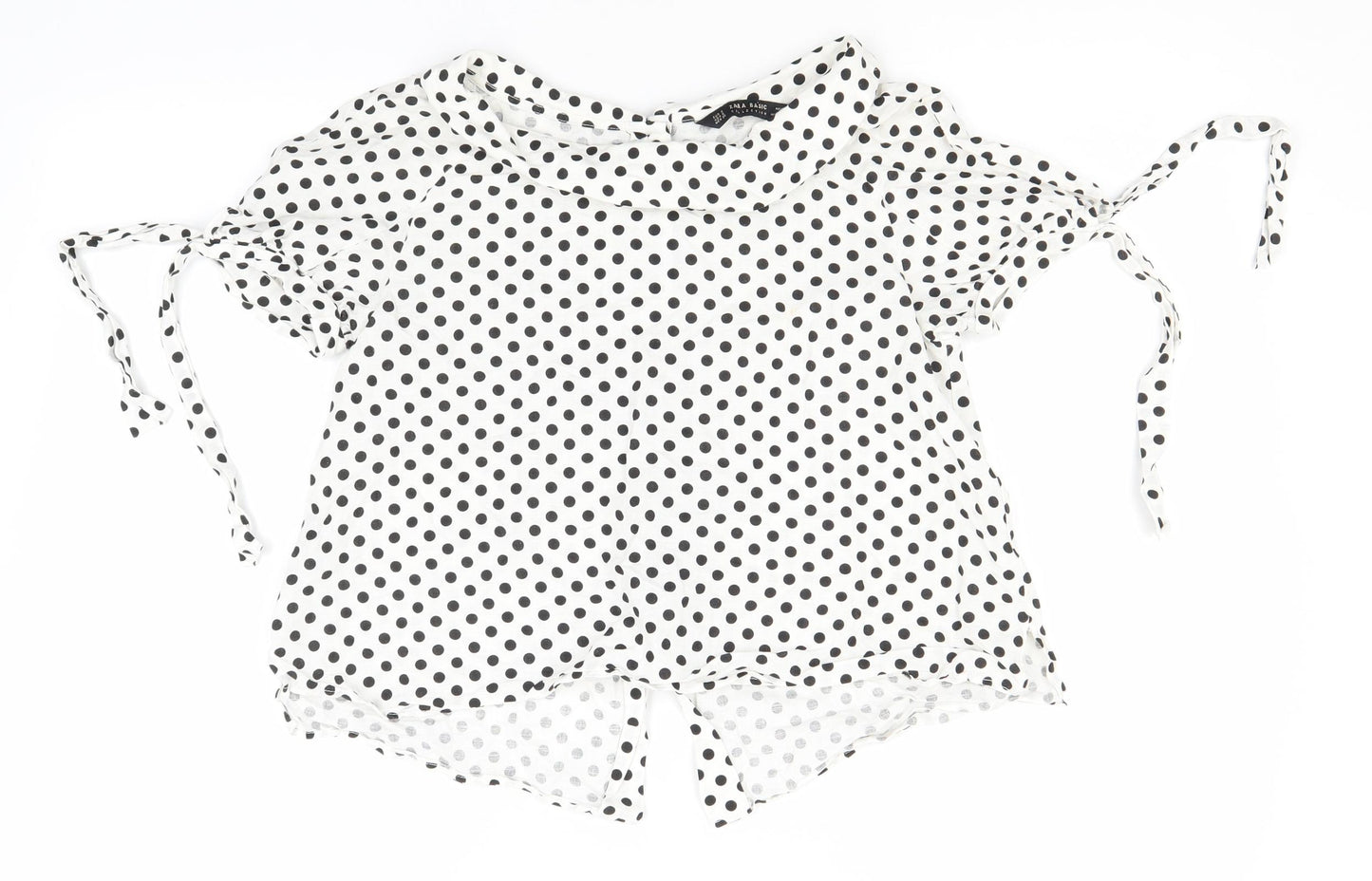 Zara Womens White Polka Dot Cotton Basic Button-Up Size S Round Neck
