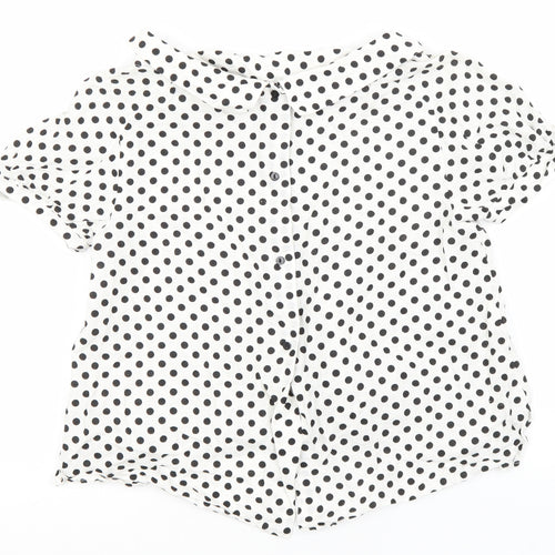 Zara Womens White Polka Dot Cotton Basic Button-Up Size S Round Neck