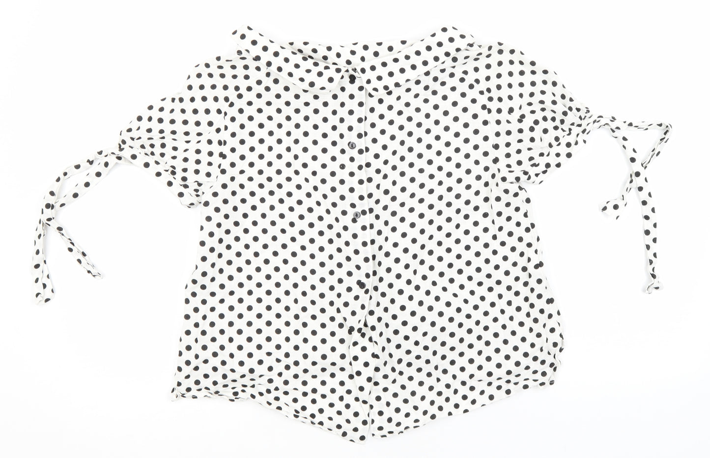 Zara Womens White Polka Dot Cotton Basic Button-Up Size S Round Neck