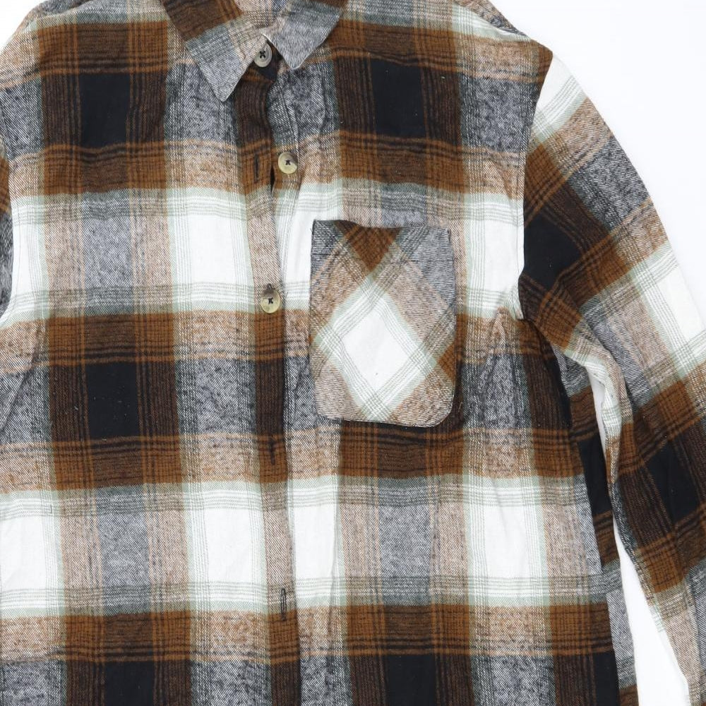 Primark Womens Brown Plaid Cotton Basic Button-Up Size 16 Collared