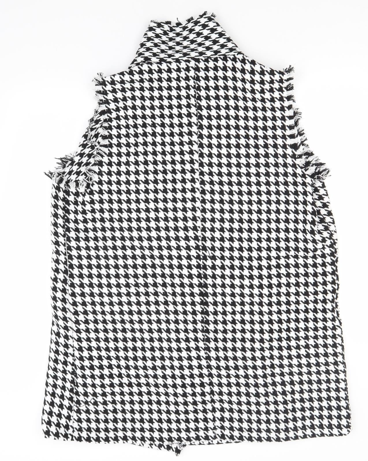 SheIn Womens White Roll Neck Houndstooth Polyester Cardigan Jumper Size 2XL