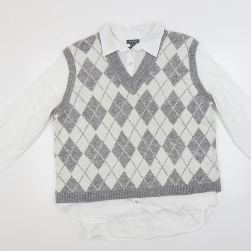 Primark Mens White Argyle/Diamond Acrylic  Button-Up Size XL Collared