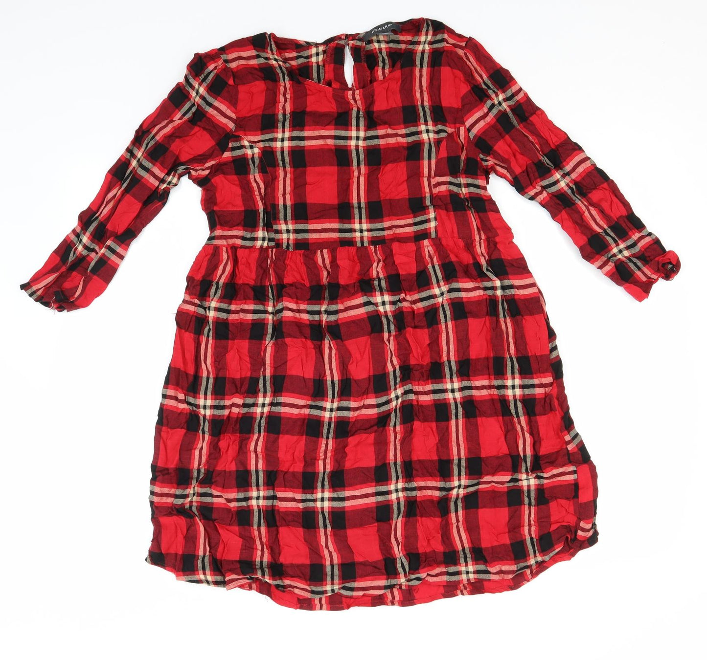 Primark Womens Red Plaid Viscose A-Line  Size 12  Round Neck