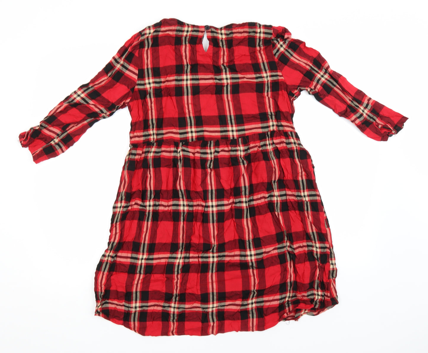 Primark Womens Red Plaid Viscose A-Line  Size 12  Round Neck