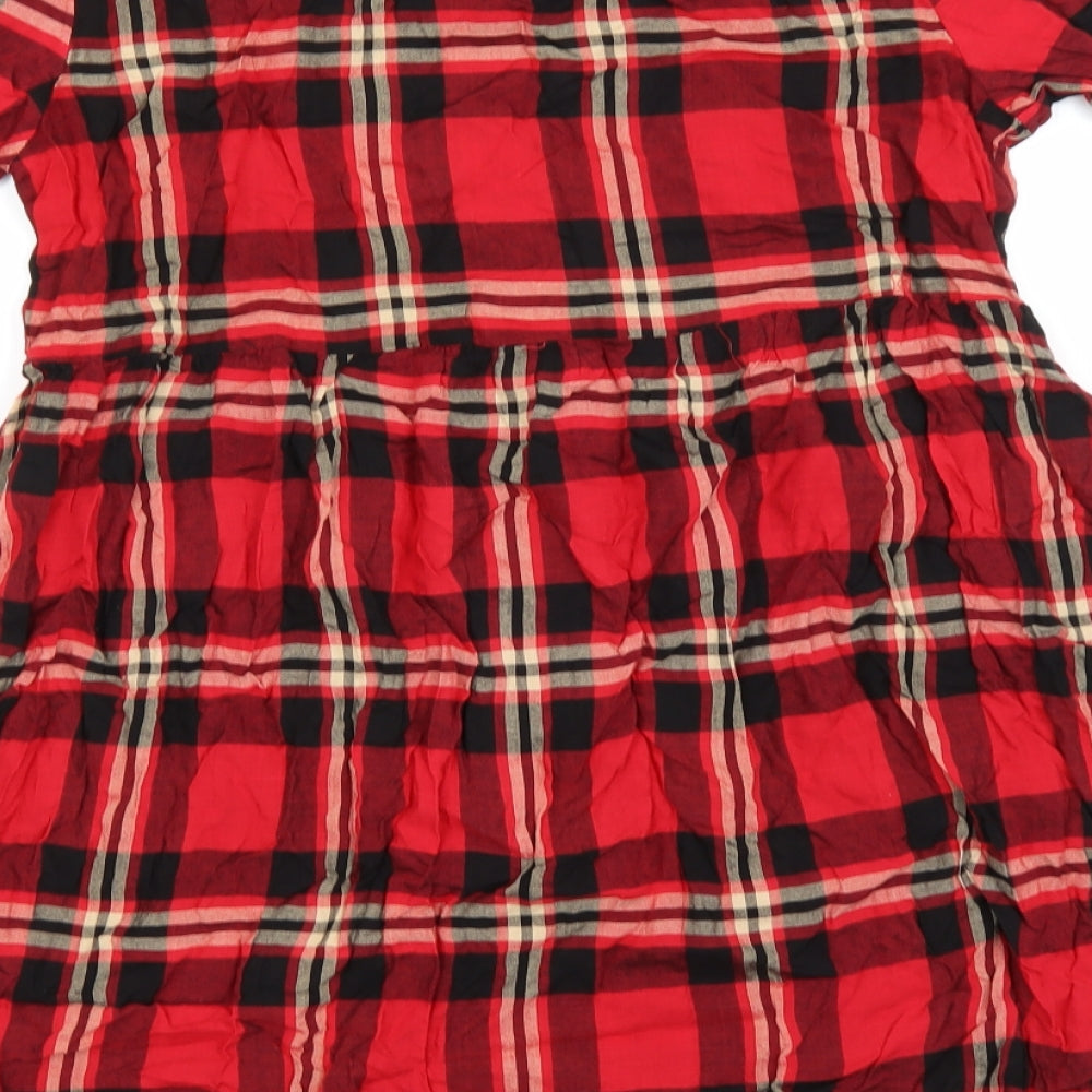 Primark Womens Red Plaid Viscose A-Line  Size 12  Round Neck