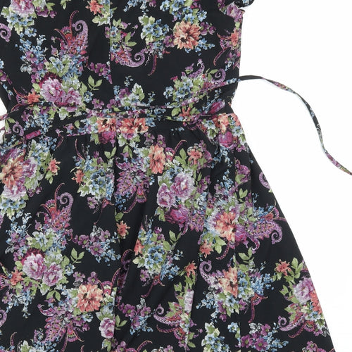 New Look Womens Black Floral Polyester A-Line  Size 12  Round Neck