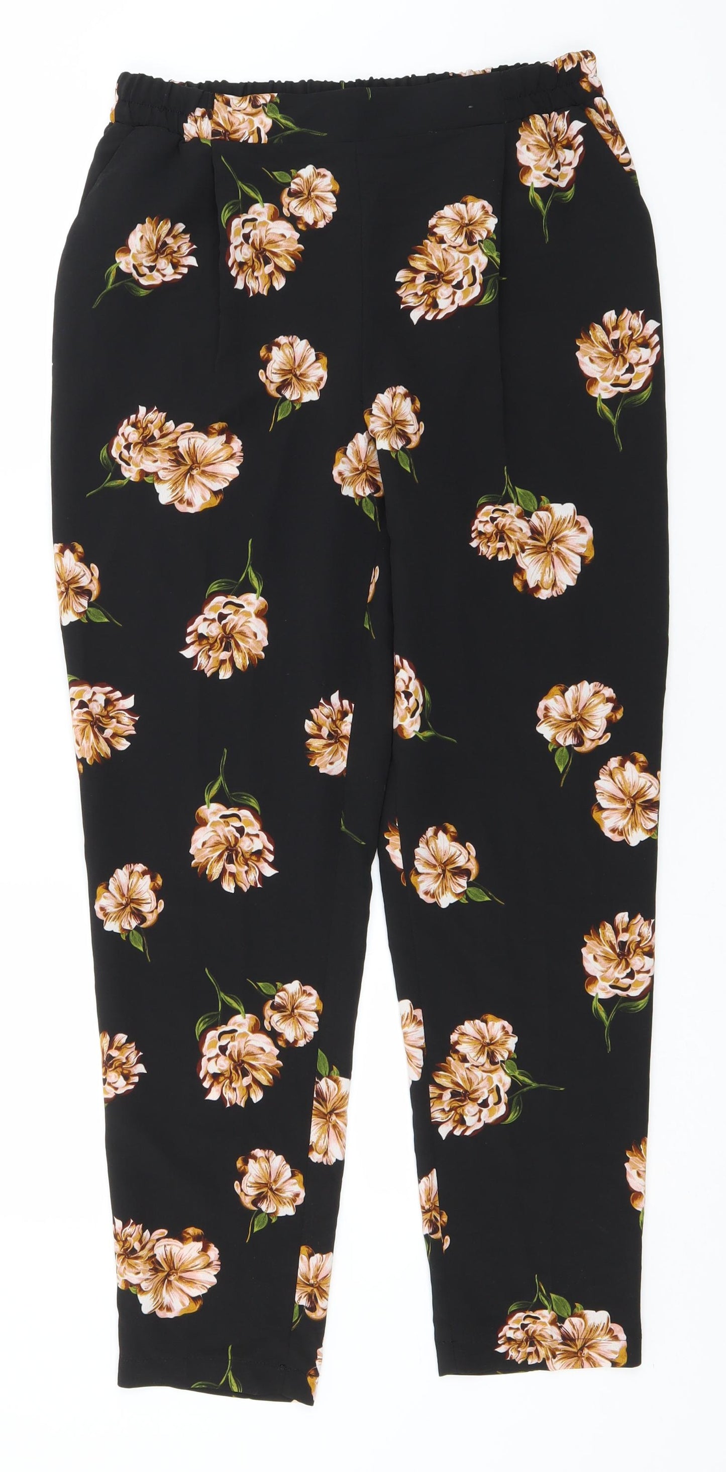 Atmosphere Womens Black Floral Polyester Trousers  Size 12 L28 in Regular