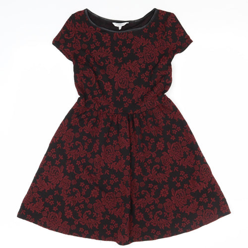 New Look Womens Red Floral Polyester A-Line  Size 10  Round Neck