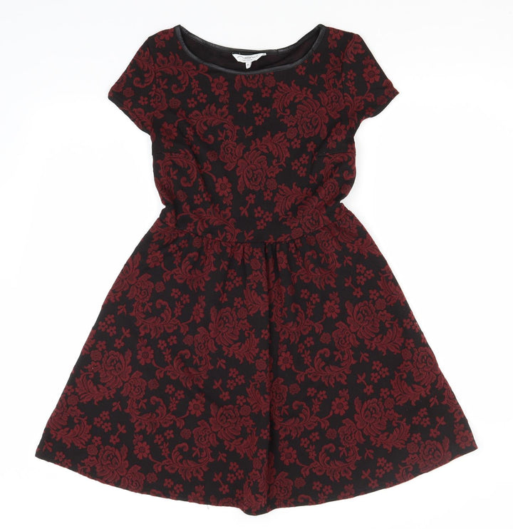 New Look Womens Red Floral Polyester A-Line  Size 10  Round Neck