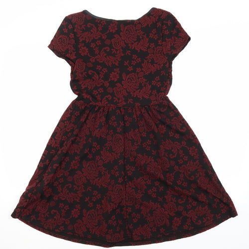 New Look Womens Red Floral Polyester A-Line  Size 10  Round Neck