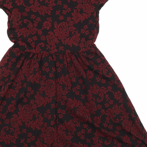 New Look Womens Red Floral Polyester A-Line  Size 10  Round Neck