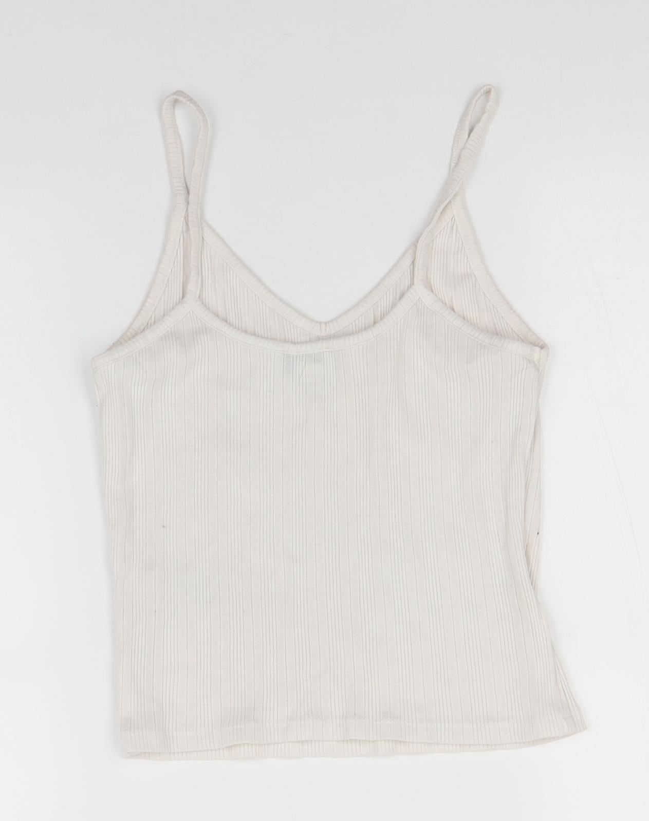 Topshop Womens White  Cotton Basic Tank Size 12 Round Neck