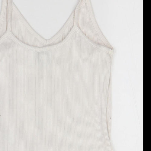Topshop Womens White  Cotton Basic Tank Size 12 Round Neck