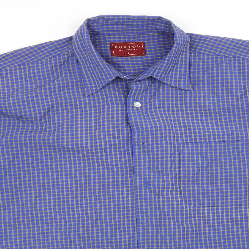 Burton Mens Blue Check Polyester  Button-Up Size L Collared