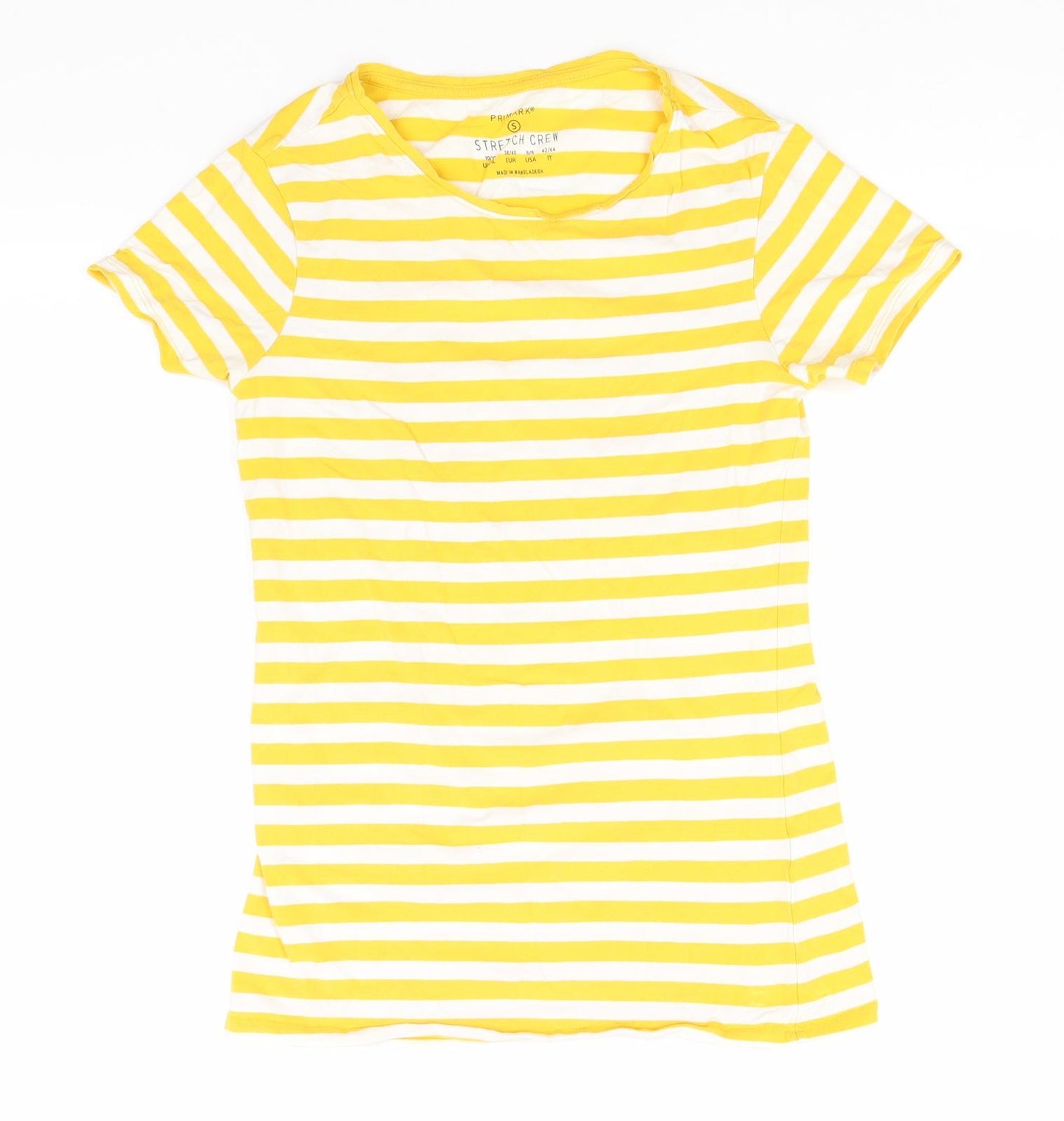 Primark Womens Yellow Striped Cotton Basic T-Shirt Size 10 Round Neck