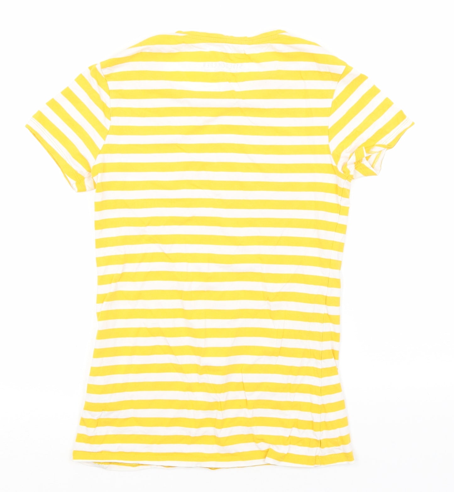 Primark Womens Yellow Striped Cotton Basic T-Shirt Size 10 Round Neck