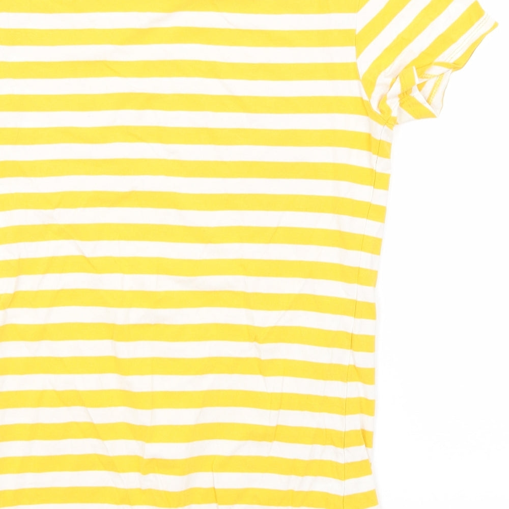 Primark Womens Yellow Striped Cotton Basic T-Shirt Size 10 Round Neck