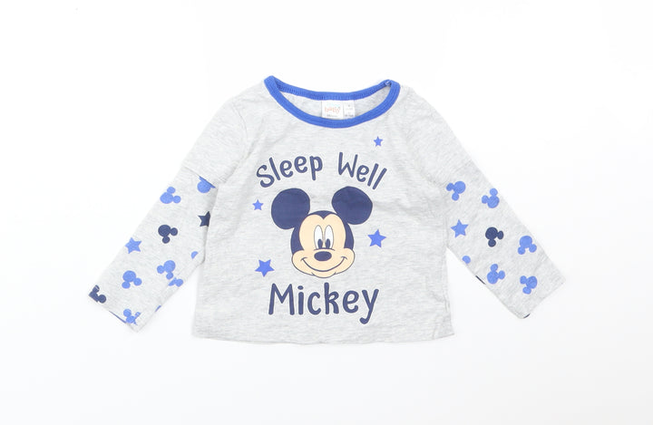 Disney Boys Grey Solid Cotton Pyjama Top Size 6-9 Months - SLEEP WELL MICKEY