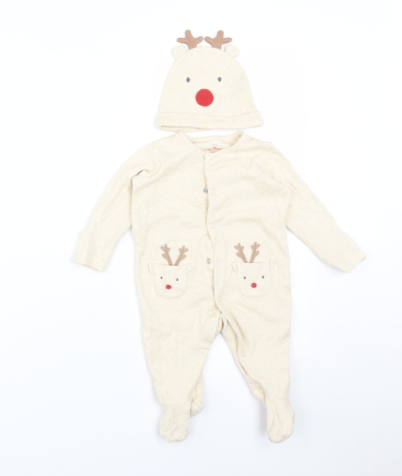 Mothercare Baby Beige  Cotton Babygrow One-Piece Size 3-6 Months   - REINDEER