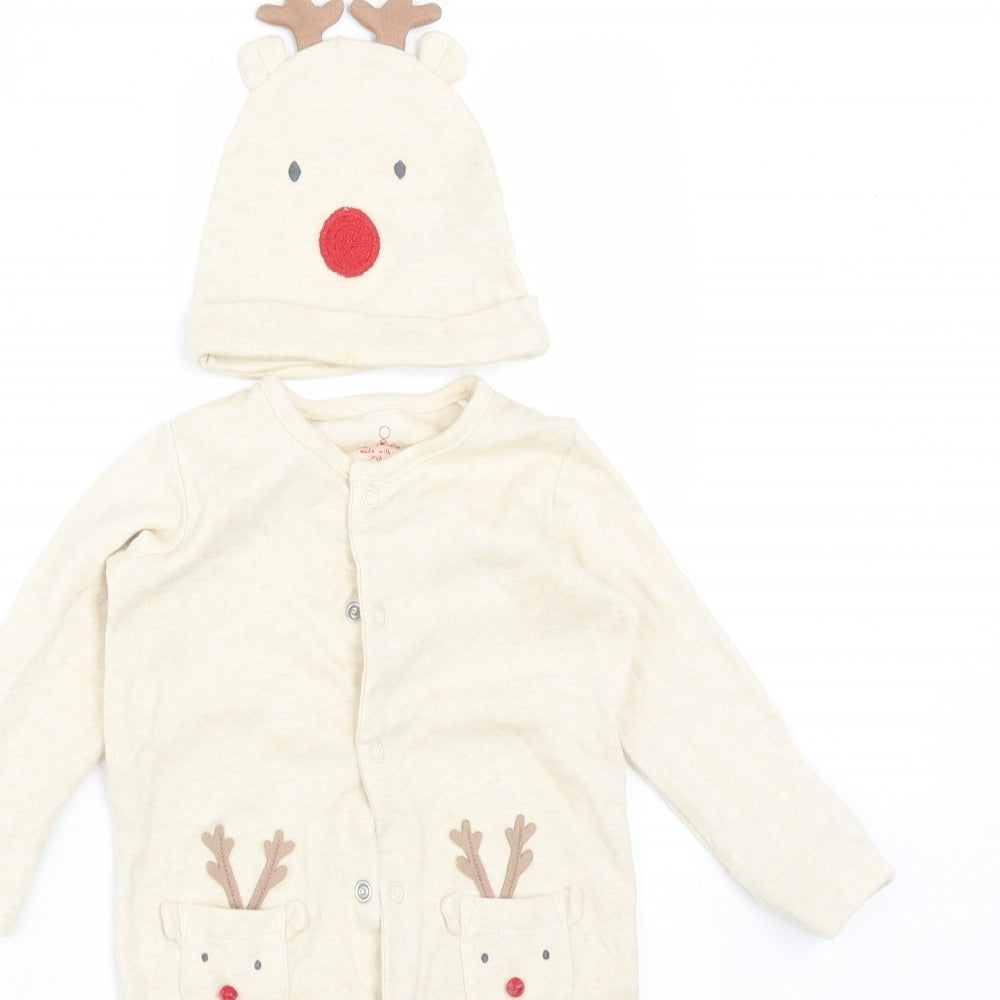 Mothercare Baby Beige  Cotton Babygrow One-Piece Size 3-6 Months   - REINDEER
