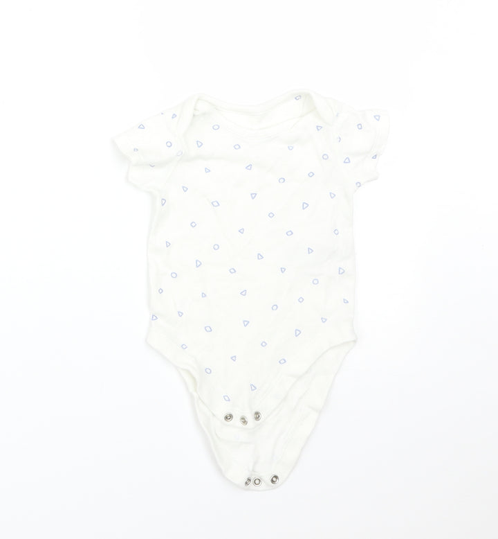 M&S Boys White Geometric Cotton Babygrow One-Piece Size 3-6 Months