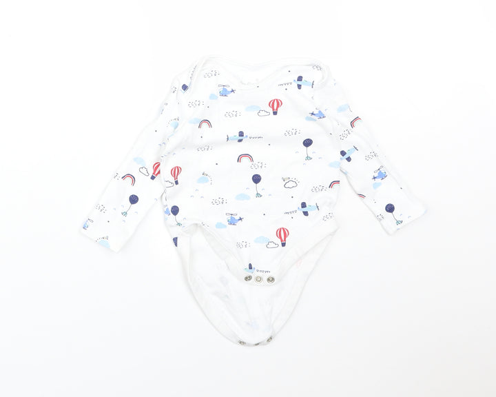 F&F Boys White  Cotton Babygrow One-Piece Size 3-6 Months   - PLANE, HELICOPTER, BALLON, RAINBOW