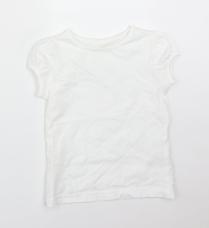 George Girls White Cotton Basic T-Shirt Size 4-5 Years Round Neck