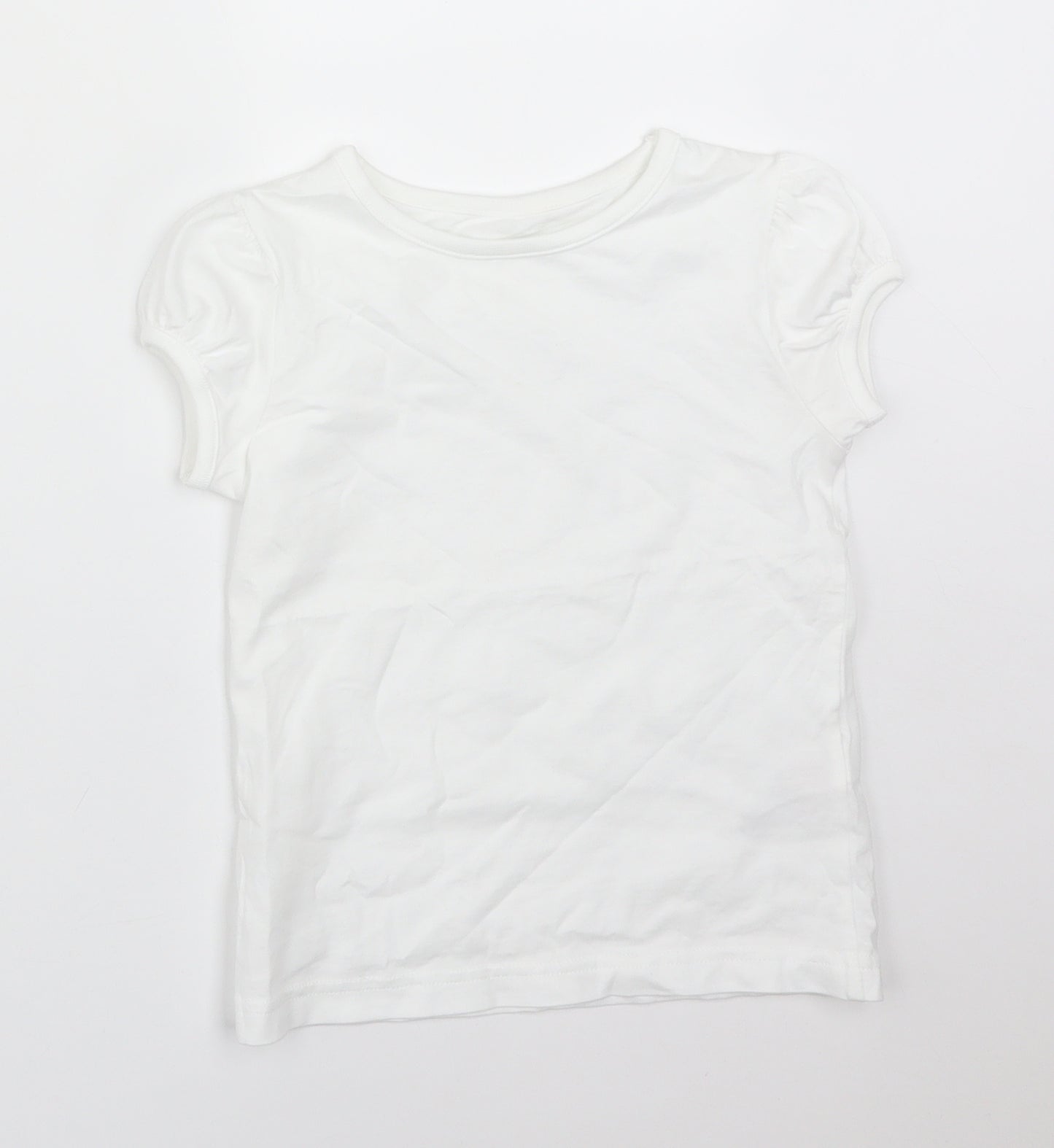 George Girls White  Cotton Basic T-Shirt Size 4-5 Years Round Neck